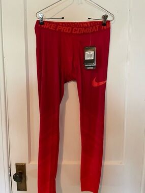 Nike Red Men’s Compression Leggings with Swoosh